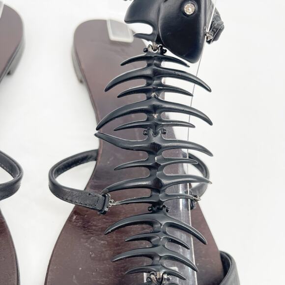 Giuseppe Zanotti Black Fishbone Embellished Flat Ankle Strap Sandals IT 39.5 - Picture 8 of 14